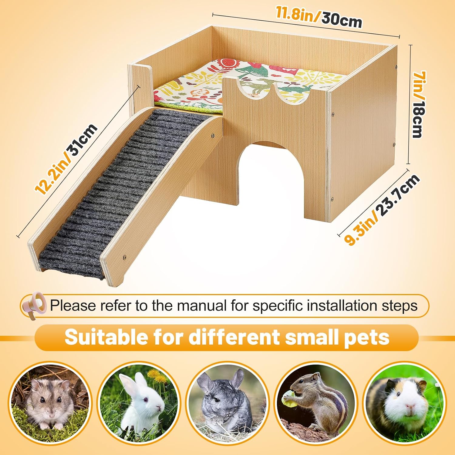 Upgraded Guinea Pig Castle, Sturdy Wooden Guinea Pig Hideout, Small Animal House Bed Hut Habitats with Stairs, Easy to Assemble for Hamsters Bunny Chinchillas Playing Hiding - Image 6