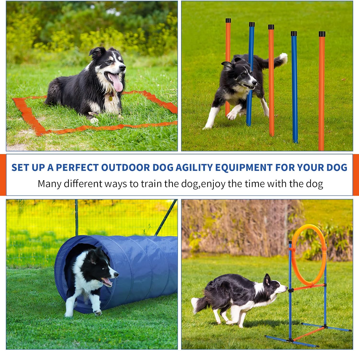 Dog Agility Training Equipment, 60-piece Dog Obstacle Course Training Starter Kit Pet Outdoor Game with Tunnel, Agility Hurdle, Weave Poles, Jump Ring, Pause Box, Toy Balls and Storage Bag - Image 4