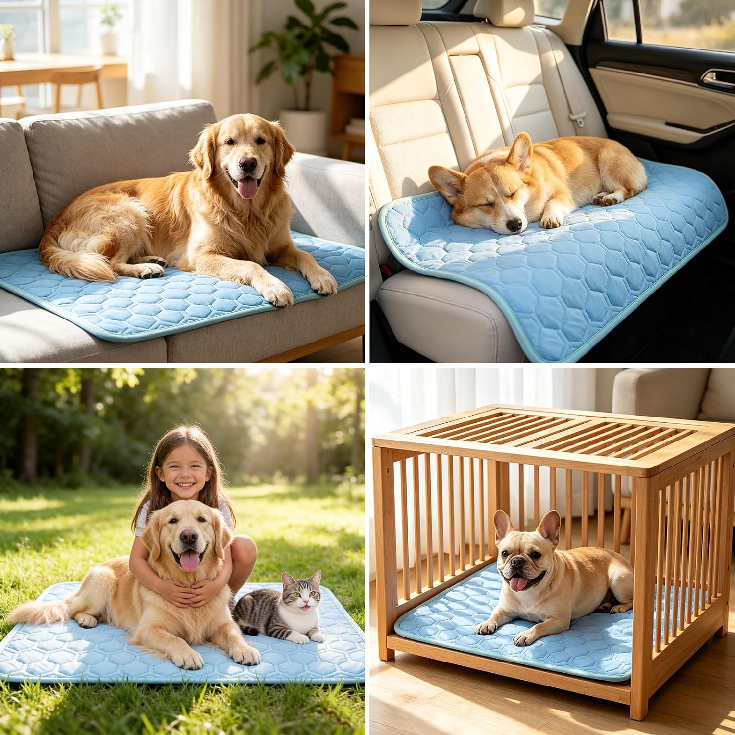 SISROL Arc-Chill Cooling Mat for Dogs & Cats, Anti-Slip Washable Cool Pad | Dog Cooling Mat, Q-Max>0.5 Fabric Absorbs Heat Fast, Fits All-Sized Pets, Suitable for Indoor/Outdoor Summer Use - Image 6