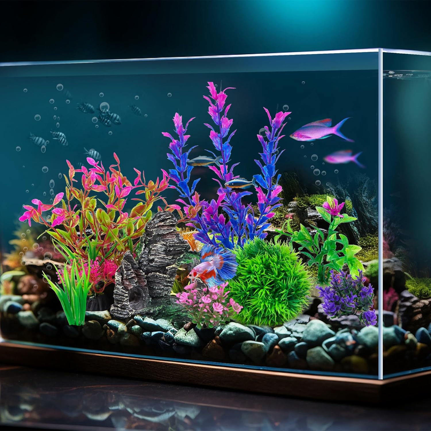 Ameliade Aquarium Artificial Plastic Plants Decorations and Rock Cave Decor Set Goldfish Betta Fish Tank Accessories Small Large Fish Bowl Ornaments - Image 8