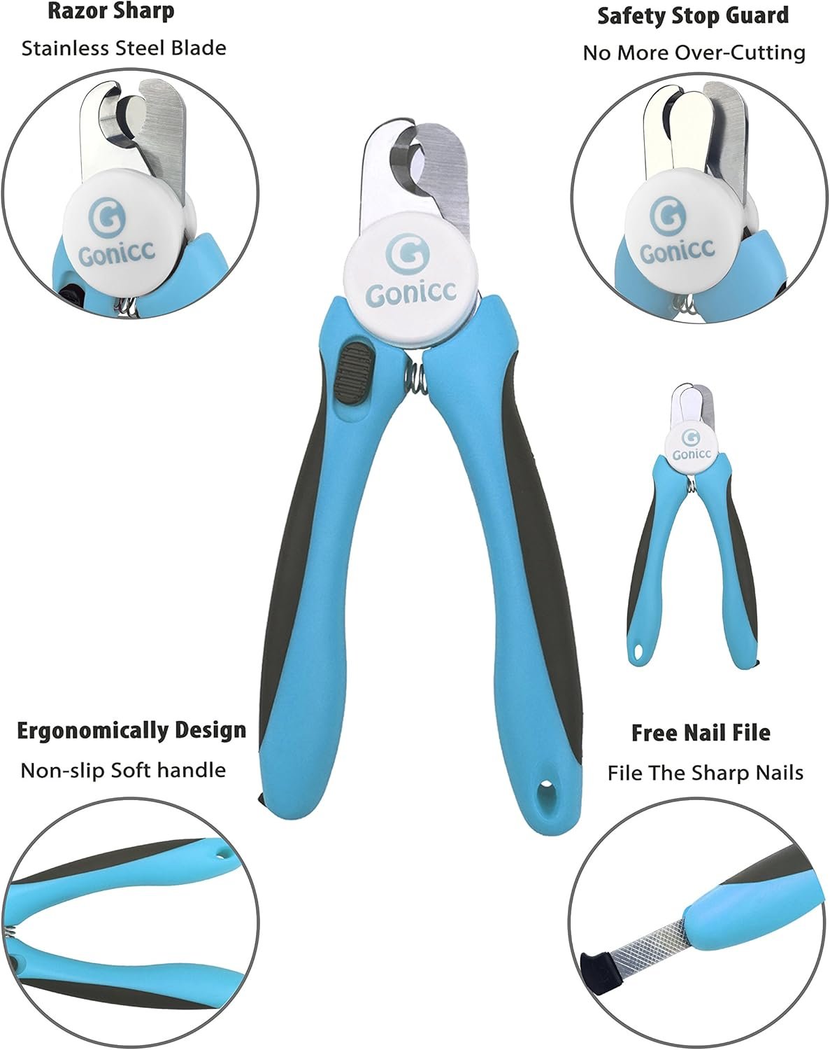 gonicc Professional Dog & Cat Pets Nail Clippers & Trimmers | With Safety Guard to Avoid Overcutting, Free Nail File, Razor Sharp Blade - Professional Grooming Tool for Pets - Image 5