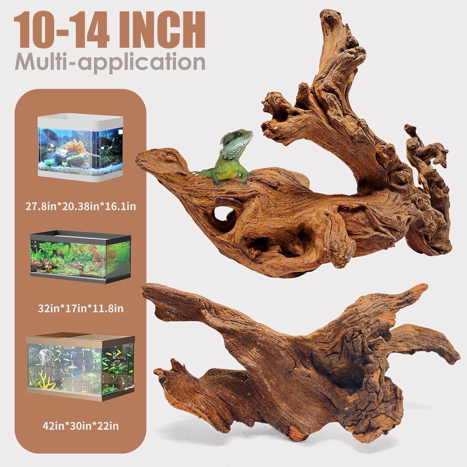 Jorewood Natural Large Aquarium Driftwood for Fish Tanks & Reptile Terrariums – 100% Safe Fish Tank Decorations, 2-Piece 10-14 Inch Unique Twisted Branches Low Tannin, Easy to Sink - Image 2