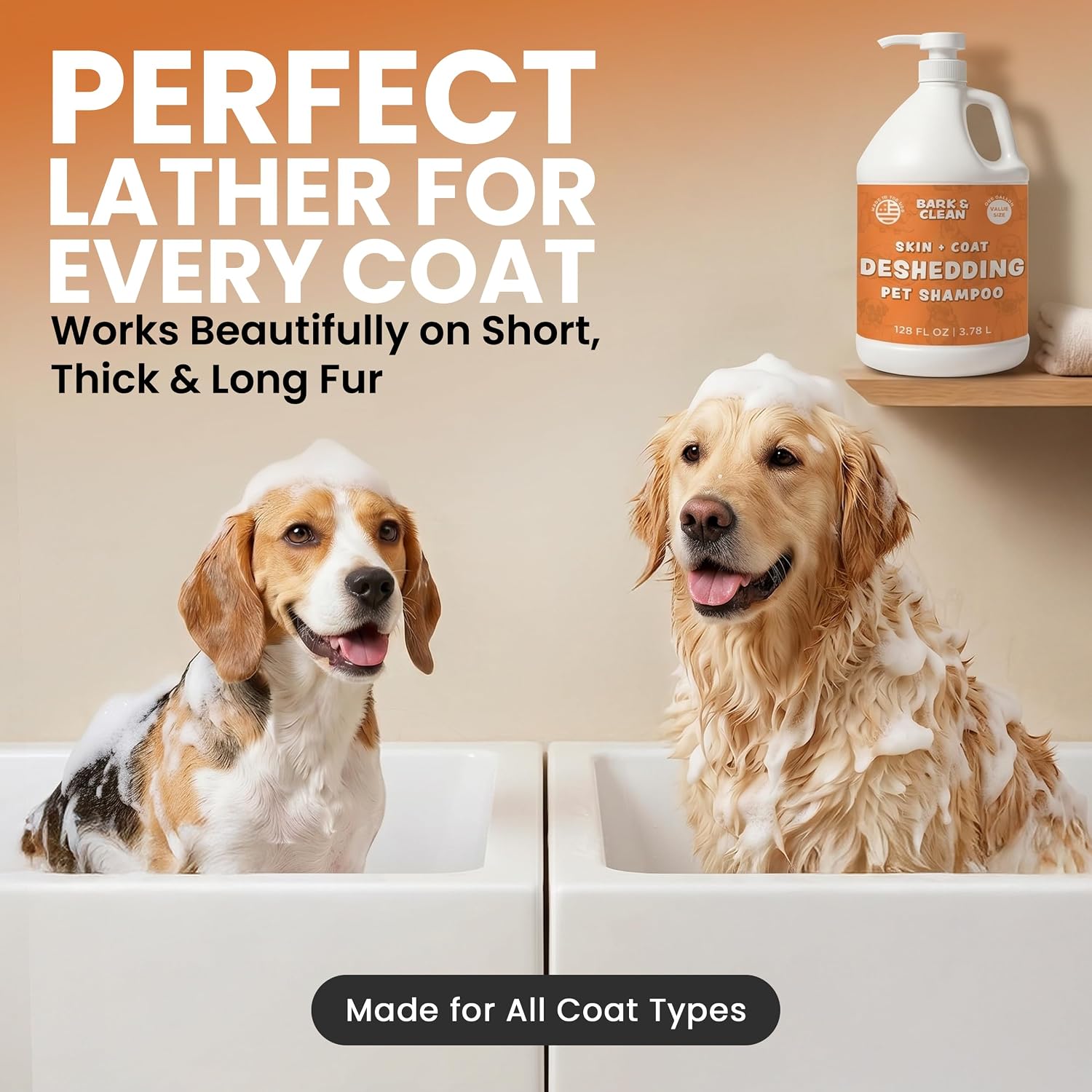 Deshedding Dog Shampoo, Gallon Sized - Skin and Coat Shedding Shampoo with Pump, 18:1 Dilution - Made with Baking Soda, Aloe, and Coconut for Buildup and Dander - Image 7