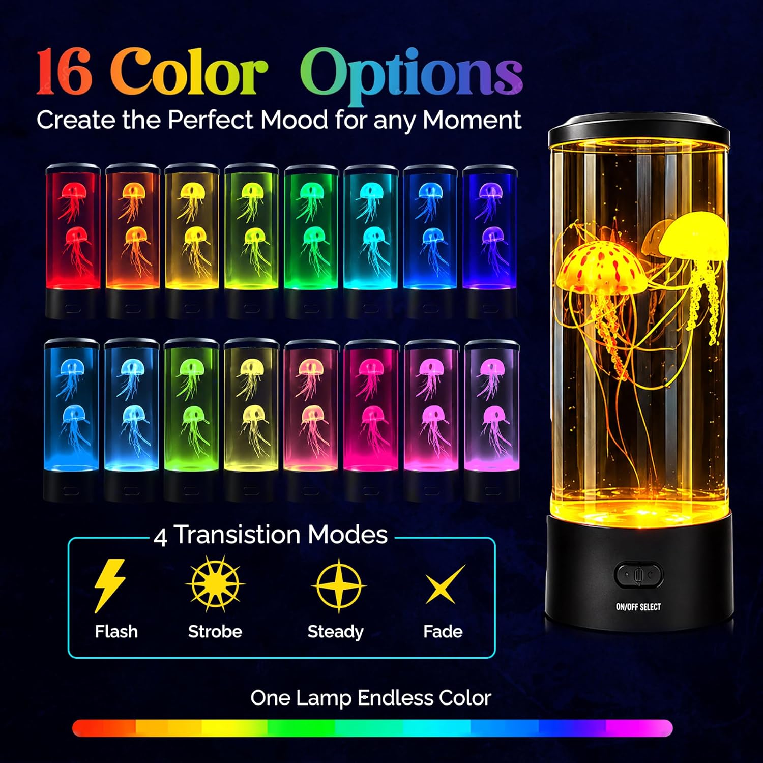 Brewish Jellyfish Lamp, 16 Color Options, 4 Mode Lifelike Jellyfish Aquarium, Auto Shutdown, Remote Control Electric Jellyfish LED Night Light, Fake Aquarium, Home Decor, Sensory Lamp for Autism, ADHD - Image 2