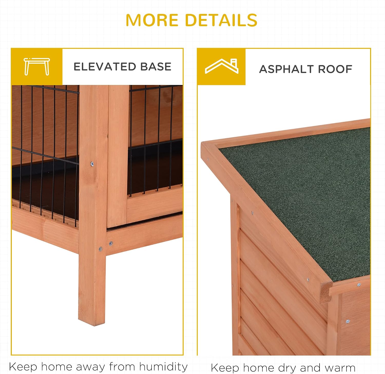 PawHut 54" 2-Story Large Rabbit Hutch Bunny Cage Wooden Pet House Small Animal Habitat with Lockable Doors, No Leak Tray and waterproof Roof for Outdoor/Indoor Orange - Image 6