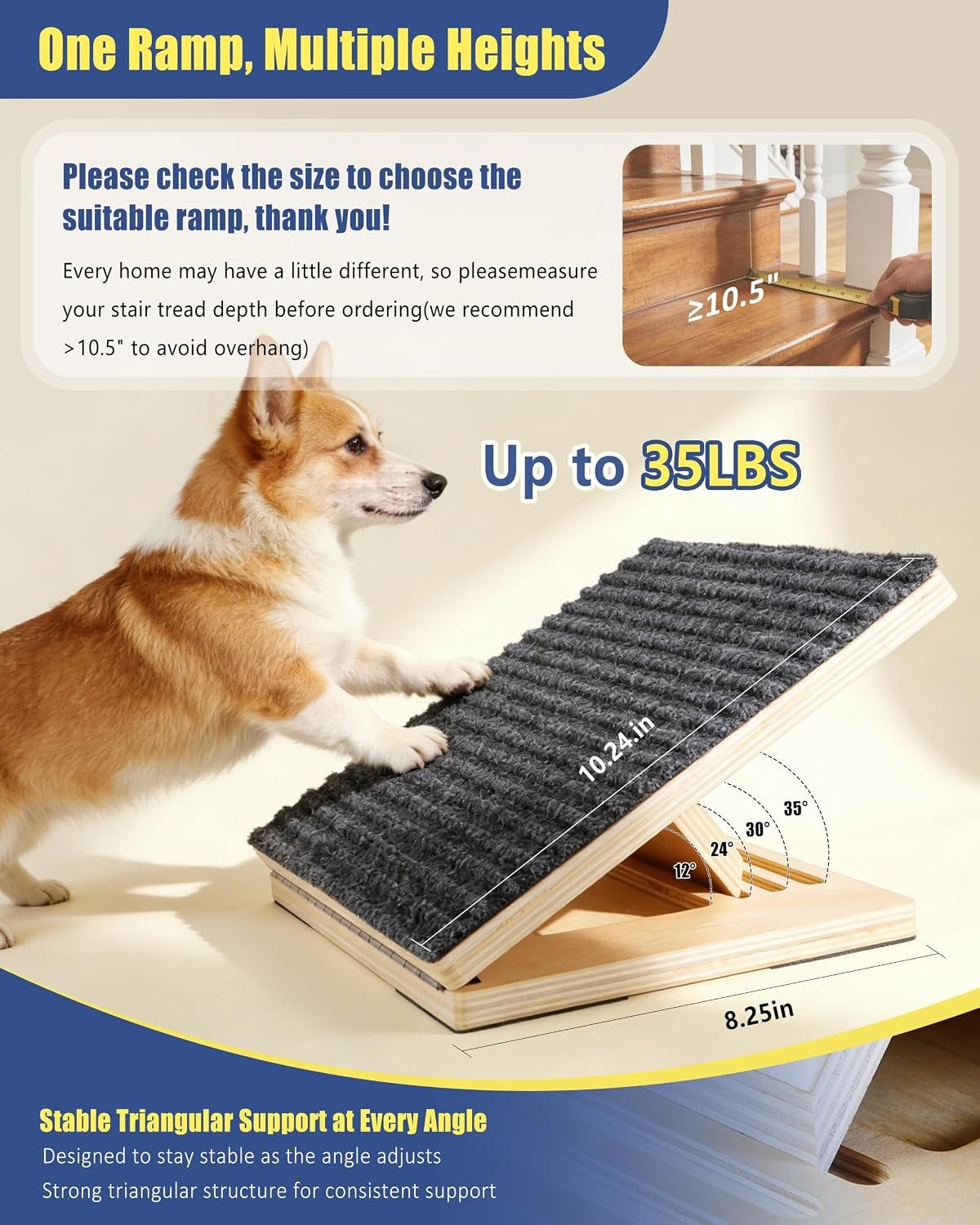 Dog Ramp for Stairs, 2 Pack Wooden Dog Stair Ramps for Small Dogs Only, Foldable Non-Slip Pet Ramp for Indoor Stairs, Adjustable Step Support for Senior, Short-Legged & Small Pets - Image 5