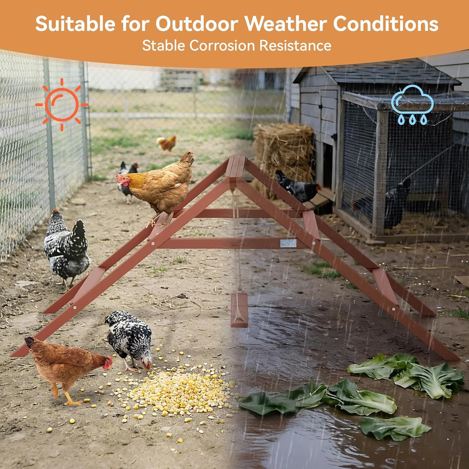 PETSFIT Wooden Chicken Roosting Bars for 10-12 Chickens, Easy Assembly | Solid Fir Wood,Chicken Perch for Outdoor Coops,Backyard Farms ,3-Layers Design with Swing,Promotes Healthy,Easy to Clean - Image 6