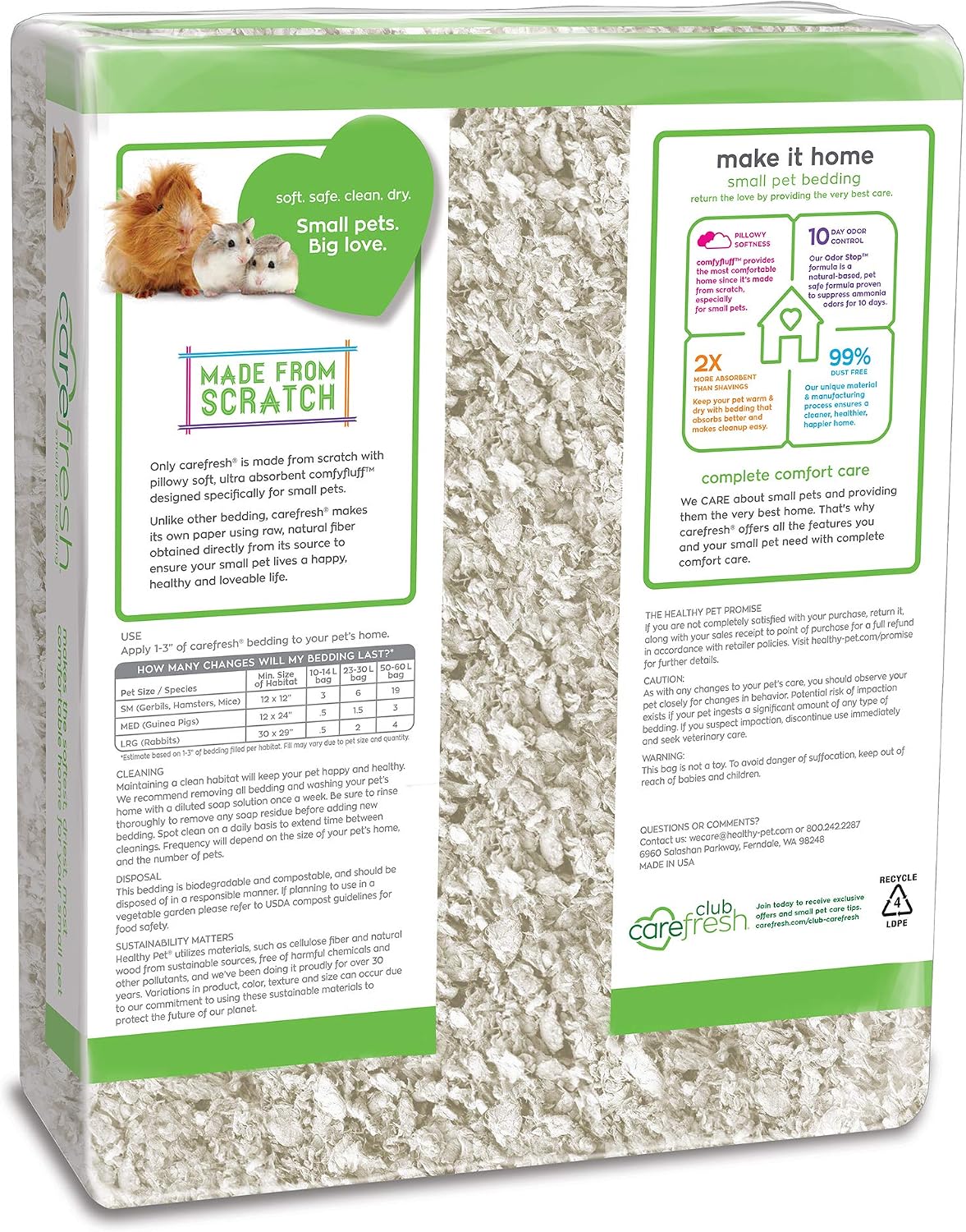 Carefresh White Natural Paper Small Pet Bedding, Odor Control 50L | 2X more absorbent, 99% dust free, odor control, Biodegradable and compostable, For hamsters, rabbits and guinea pigs - Image 2