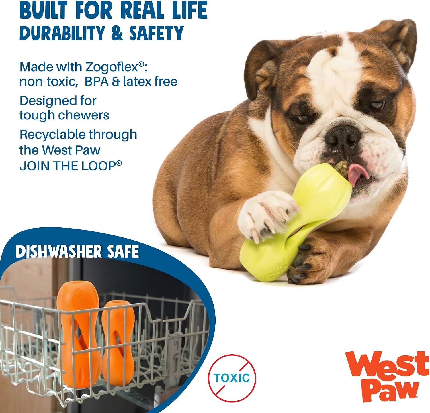 WEST PAW Qwizl Durable Zogoflex Dog Puzzle Toy for Mental Stimulation, and Enrichment - Treat Dispensing for Bully Sticks and Dental Sticks - Dishwasher Safe - Made in USA - Large - Aqua - Image 3