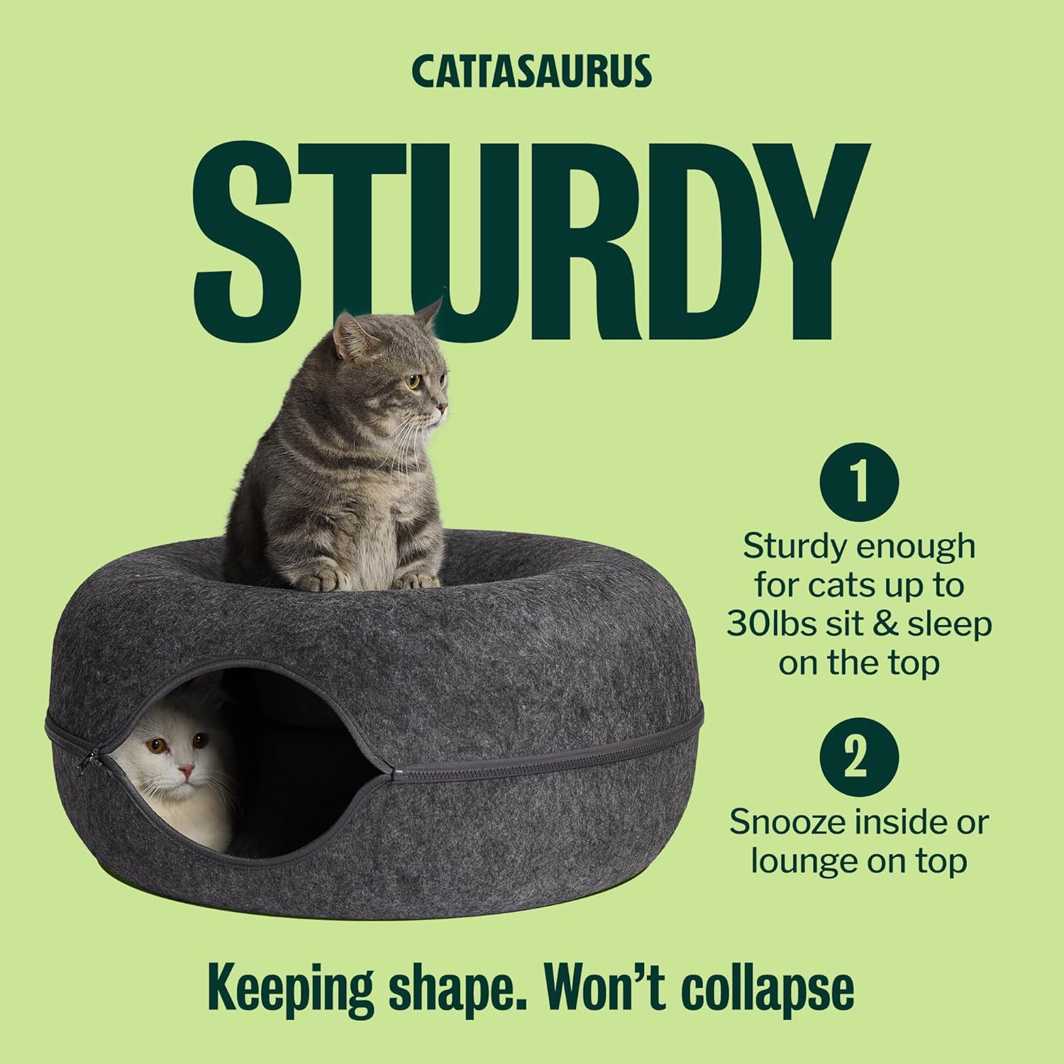 Cattasaurus Peekaboo Cat Cave for Multiple & Large Cats Up to 30-45 Lbs, Scratch Detachable & Washable Tunnel Bed, Comfy Donut Cat Cave (Dark Gray, Large) - Image 5