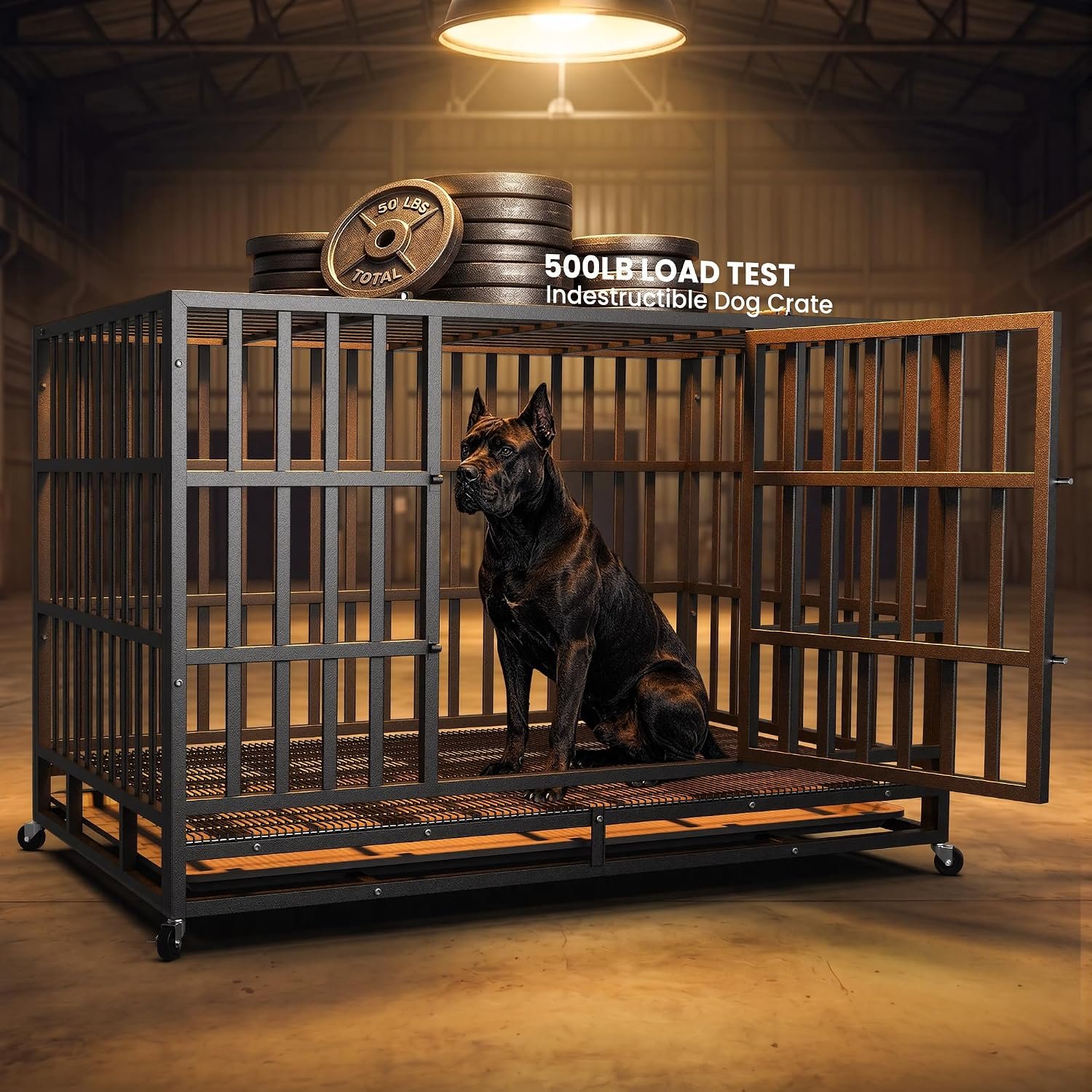 Hiwokk 48 Inch Heavy Duty Dog Crate, Indestructible Kennel for Large Dogs | 38-96" for Small to All Breeds Dogs | Escape Proof Latch | Removable Tray | Chew-Proof Steel | Lockable Wheels | Easy-Clean - Image 4