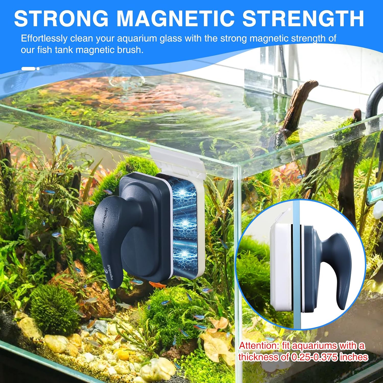 fishkeeper Aquarium Strong Magnetic Glass Cleaner Brush, Fish Tank Algae Magnet Cleaning Tool with 2 Detachable Scrapers, Mag Float Scrubber for 0.25-0.375Inch Glass and Acrylic Tanks - Image 2