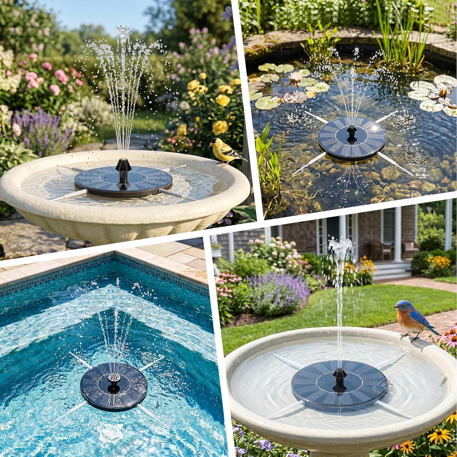 Mademax Solar Bird Bath Fountains, Upgrade 1.4W Solar Fountain Pump with 8 Nozzles & 4 Brackets, Free Standing Floating Solar Powered Water Fountain Pump for Bird Bath, Garden, Pond, Pool, Outdoor - Image 8