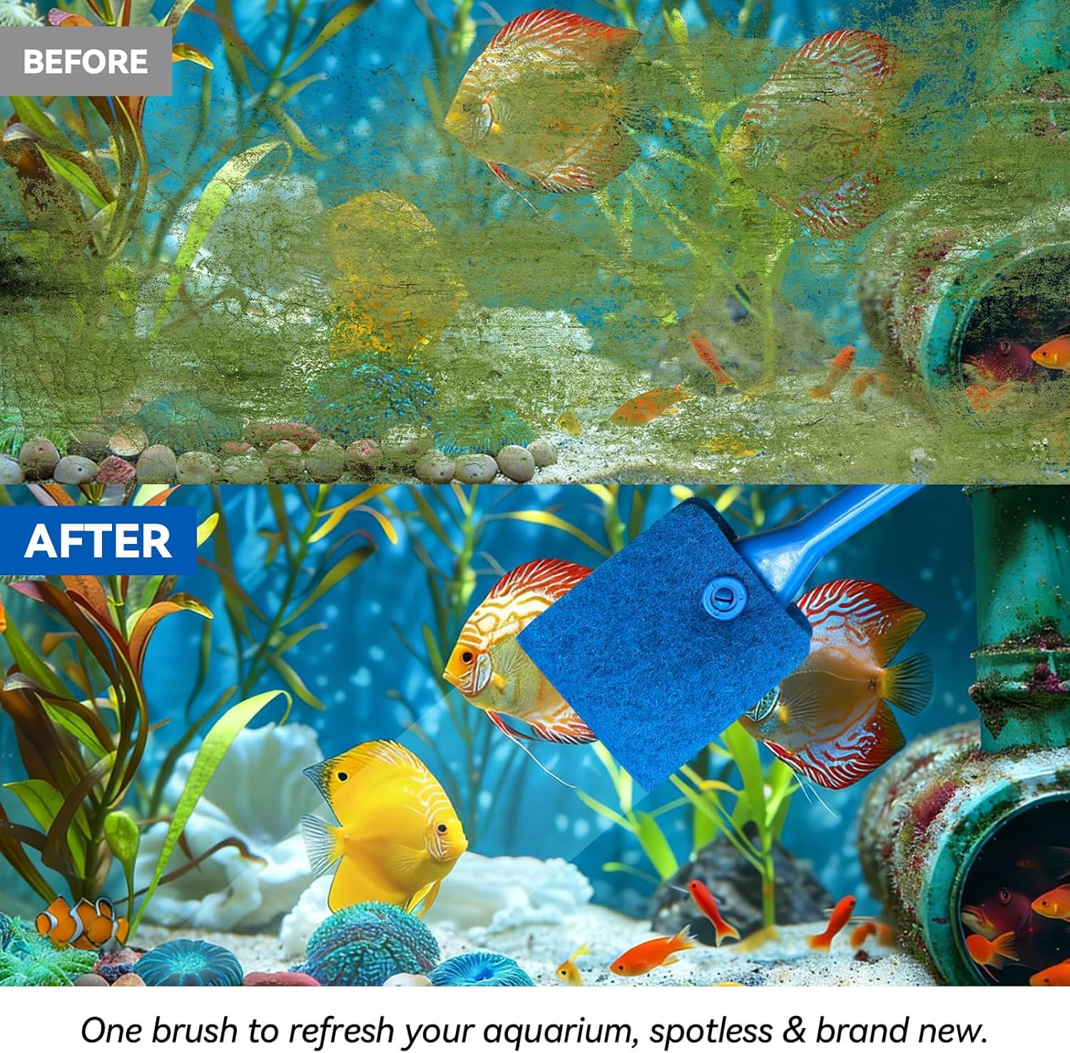 Promising Aquarium Cleaning Brush,Fish Tank Scrubber with Non-Slip Handle - Aquarium Brush Double Sided Sponge Brush - Algae Cleaner Tools with 3 Cleaning Replacement Pads for Aquariums & Home - Image 6
