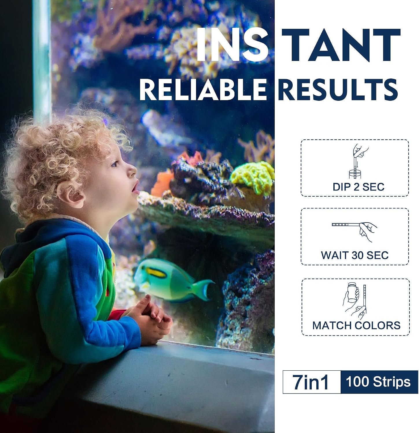 Aquarium Test Strips,7-Way Freshwater Saltwater Fish Tank Pond Test(100ct) | Nitrate, Nitrite, Chlorine, Hardness, Alkalinity, Carbonate, pH - Image 5