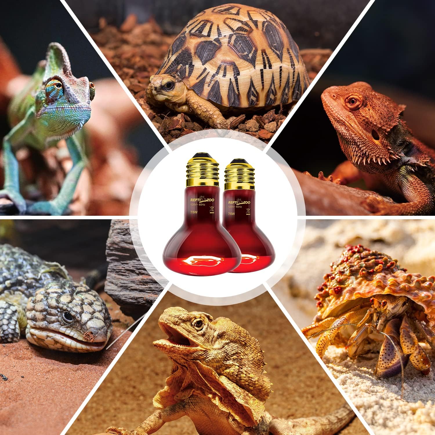 REPTI ZOO 75W Reptile Heat Lamp Bulb 2PCS Infrared Heat Emitter Red Heat Lamp for Reptile Amphibian, Infrared Basking Spot Light Bulb - Image 9