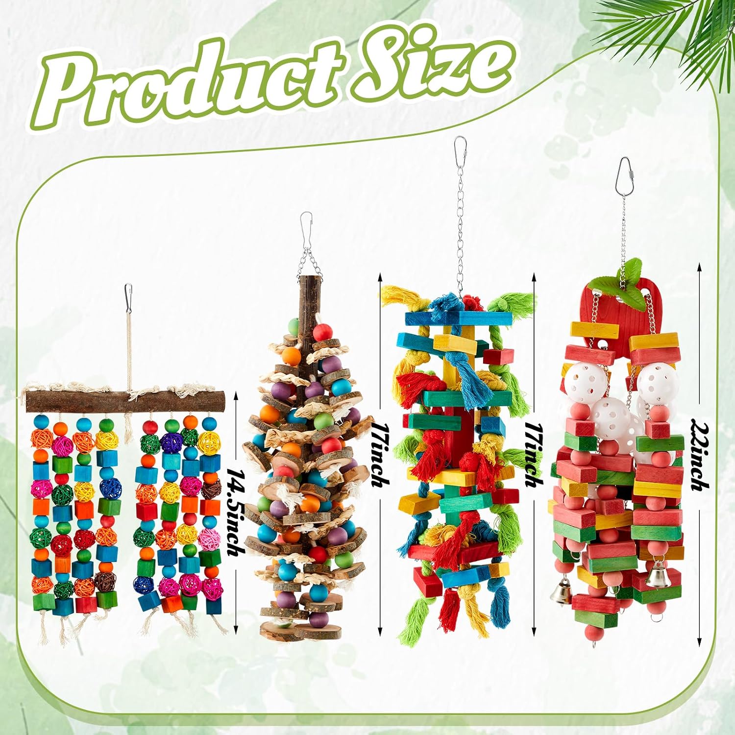Seenelling 4 Pcs Extra Large Bird Parrot Toy Multicolored Natural Wooden Parrot Cage Chewing Toys for Large Medium Macaws Cockatoos African Grey Birds (Block and Ball) - Image 2