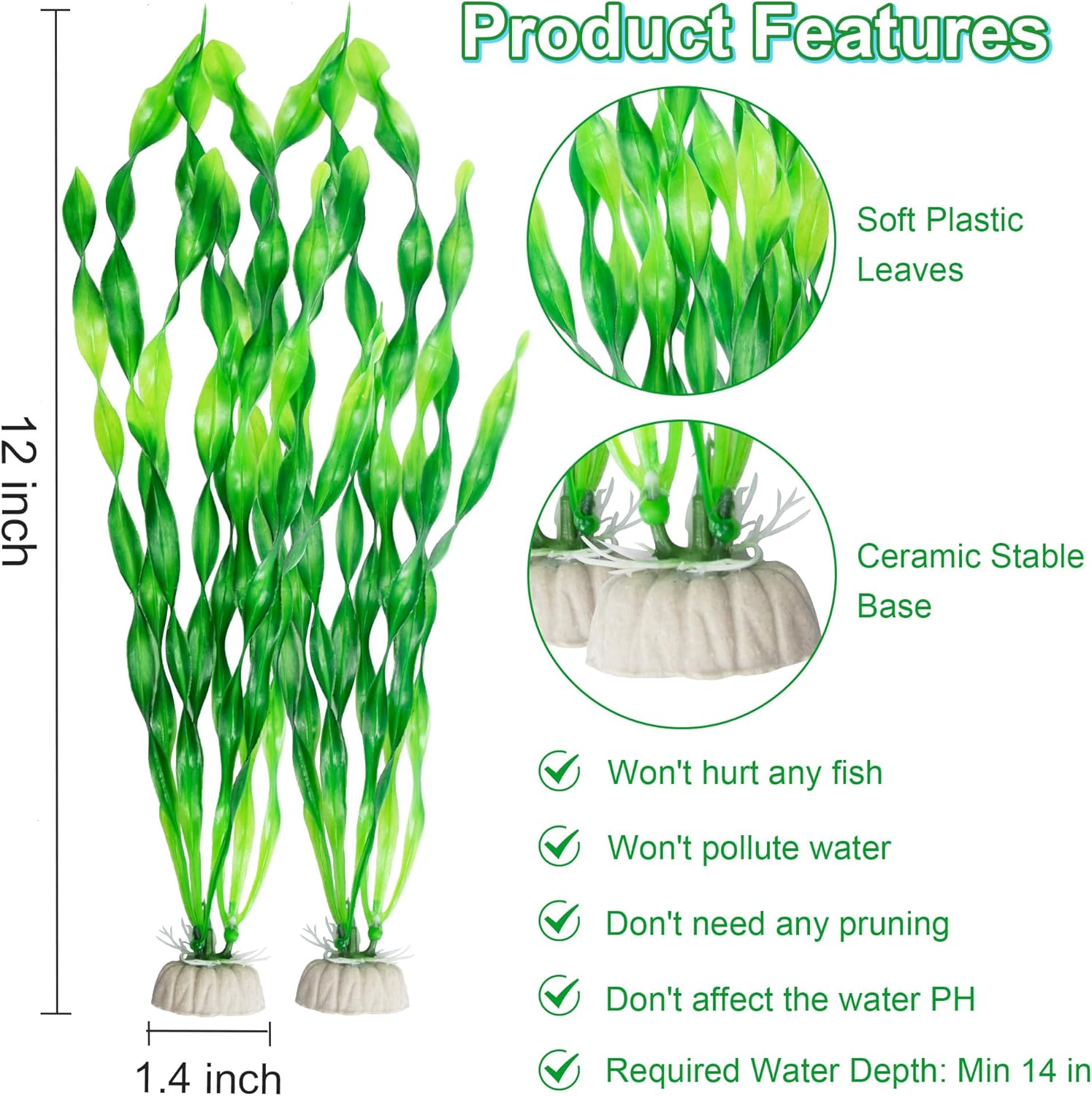 MyLifeUNIT Artificial Seaweed Water Plants for Aquarium, Plastic Fish Tank Plant Decorations 10 PCS (12 Inches Tall, Green) - Image 2