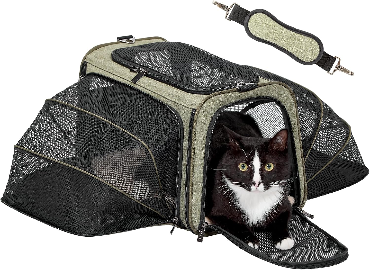 Petsfit Medium Double Expandable Cat Carrier for Cats and Small Dogs | 17 x 11 x 11 in; sized for Delta Air Lines; dual-side expansion, anti-sag frame and safety tether; up to 15 lb.