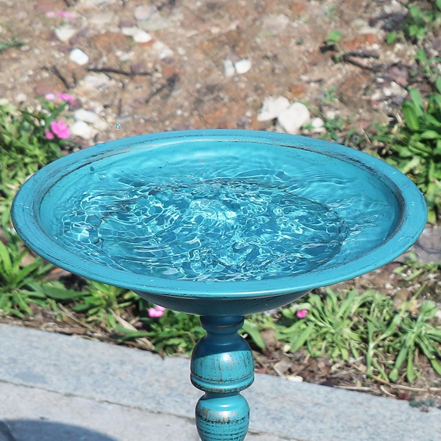 26.6"H Cast Iron Pedestal Bird Bath,Metal Birdbath for Outdoors (Blue) | Bird Bath for Outside,Tall Bird Baths,Bird Feeder Seed Tray for Garden Yard Decor - Image 6