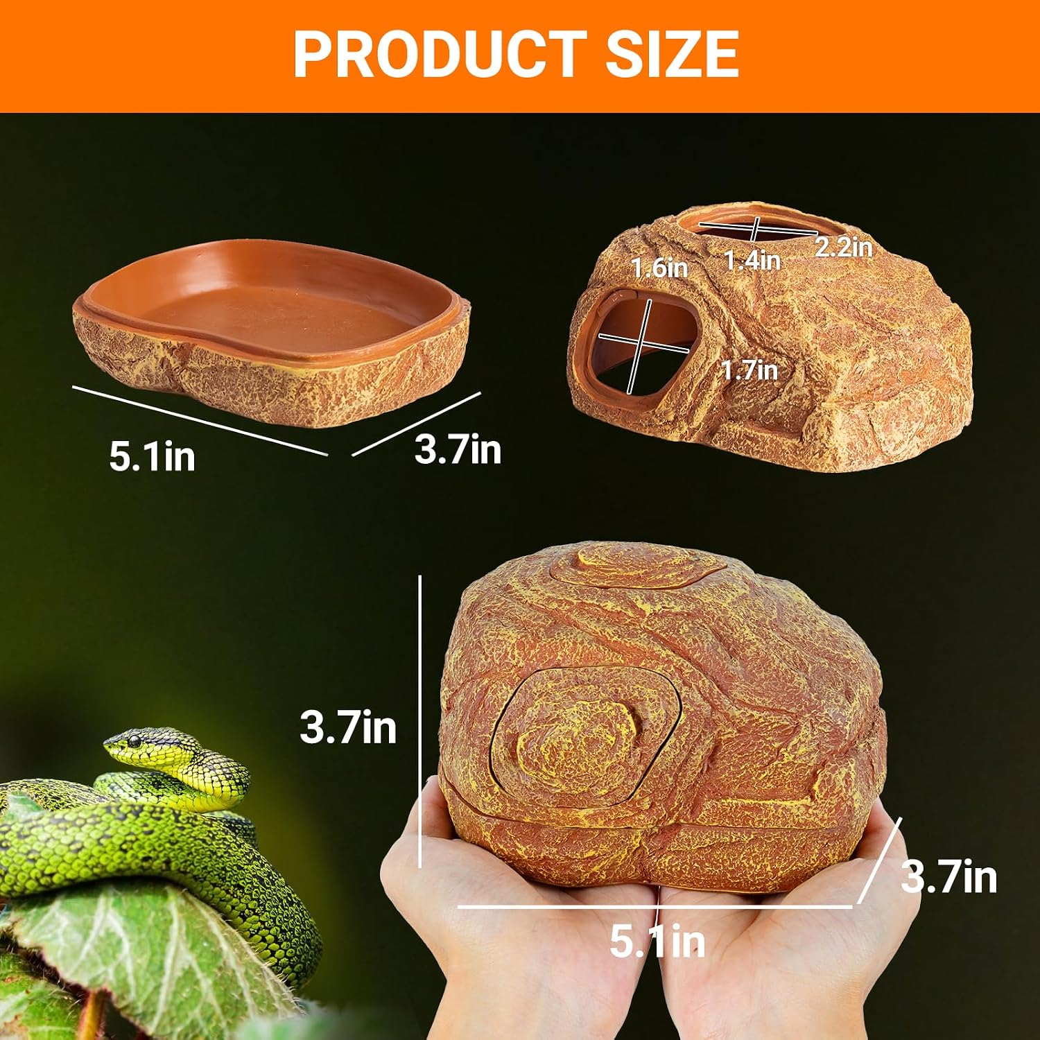 REPTI ZOO Gecko Hide Cave, 2 in 1 Snake Reptile Hideout for Hide & Rest & Breed & Feeding, Reptile & Amphibian Habitat Decor for Corn Snake, Small Snake, Ball Python, Crested Gecko, Leopard Gecko - Image 2