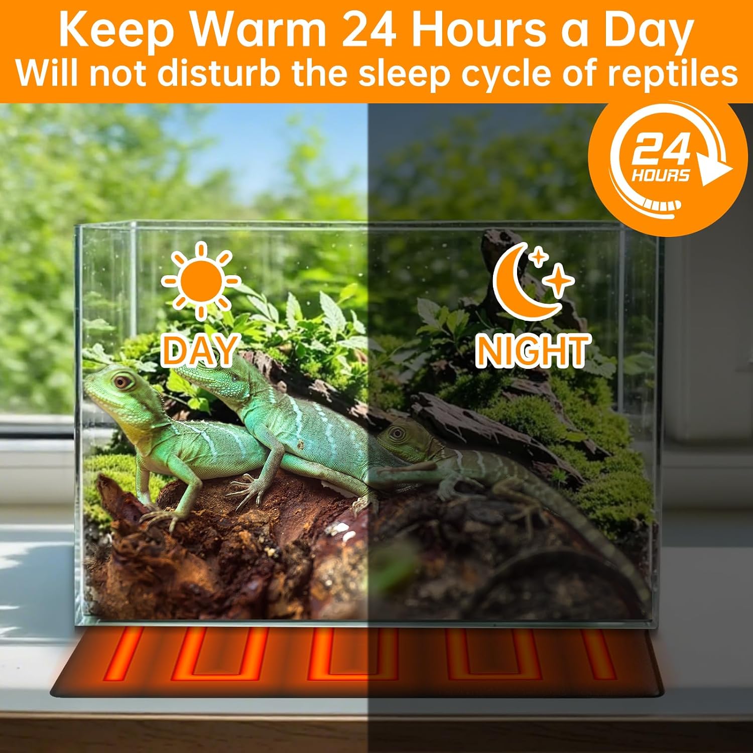 Reptile Heat Pad with Digital Thermostat, Under Tank Terrrarium Heat Mat 24W 8 * 18 Inch, Temperature Controller Heating Pad for Reptile, Turtles, Lizards, Snake, Hermit Crab, Frogs - Image 6