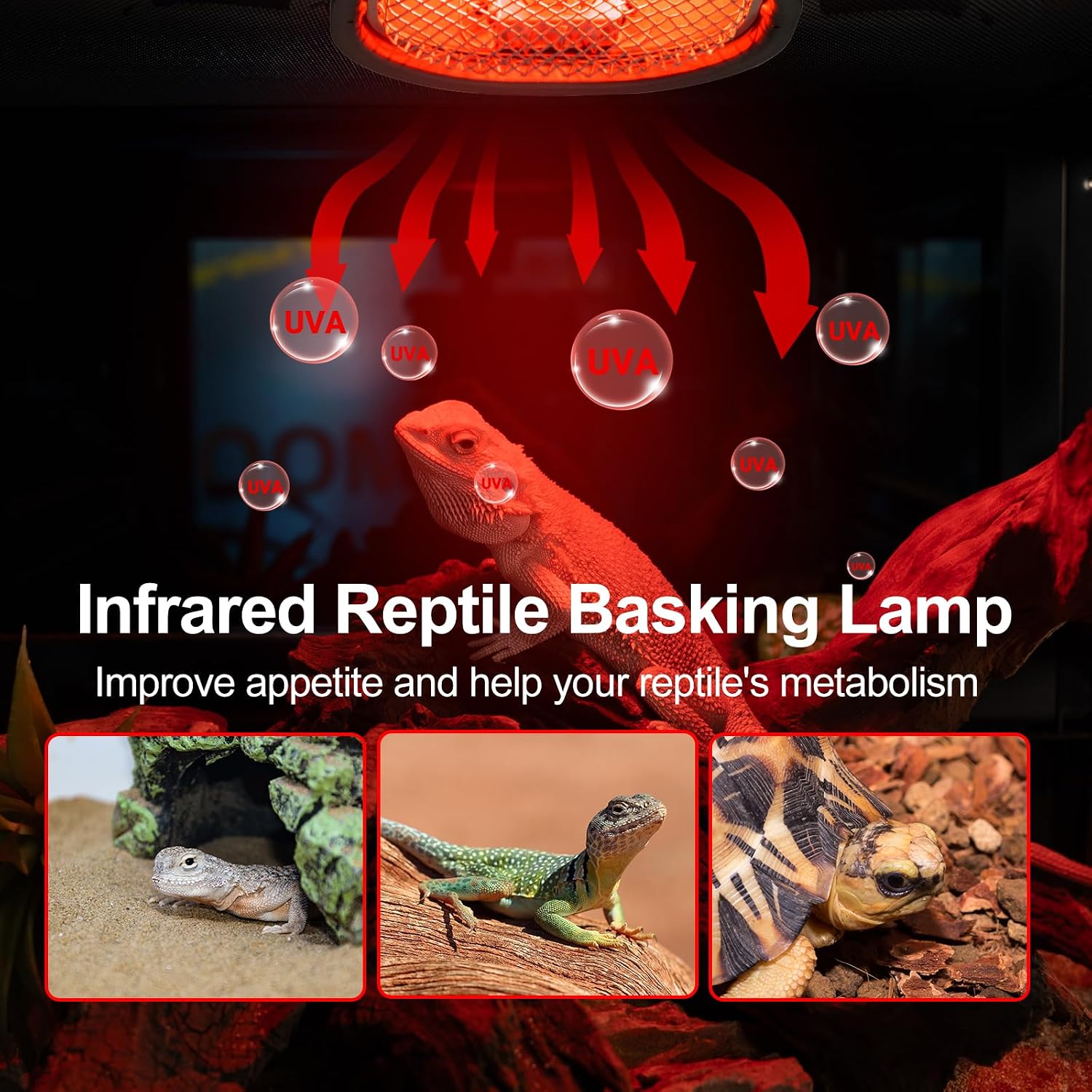 REPTI ZOO G9 Reptile Infrared Heat Lamp Combo Kit- 50W UVA Basking Red Bulb & Low Profile Tank Hood for Bearded Dragons Turtles Lizards Geckos | Terrarium Heating Lamp Spot Light with Safety Mesh - Image 2