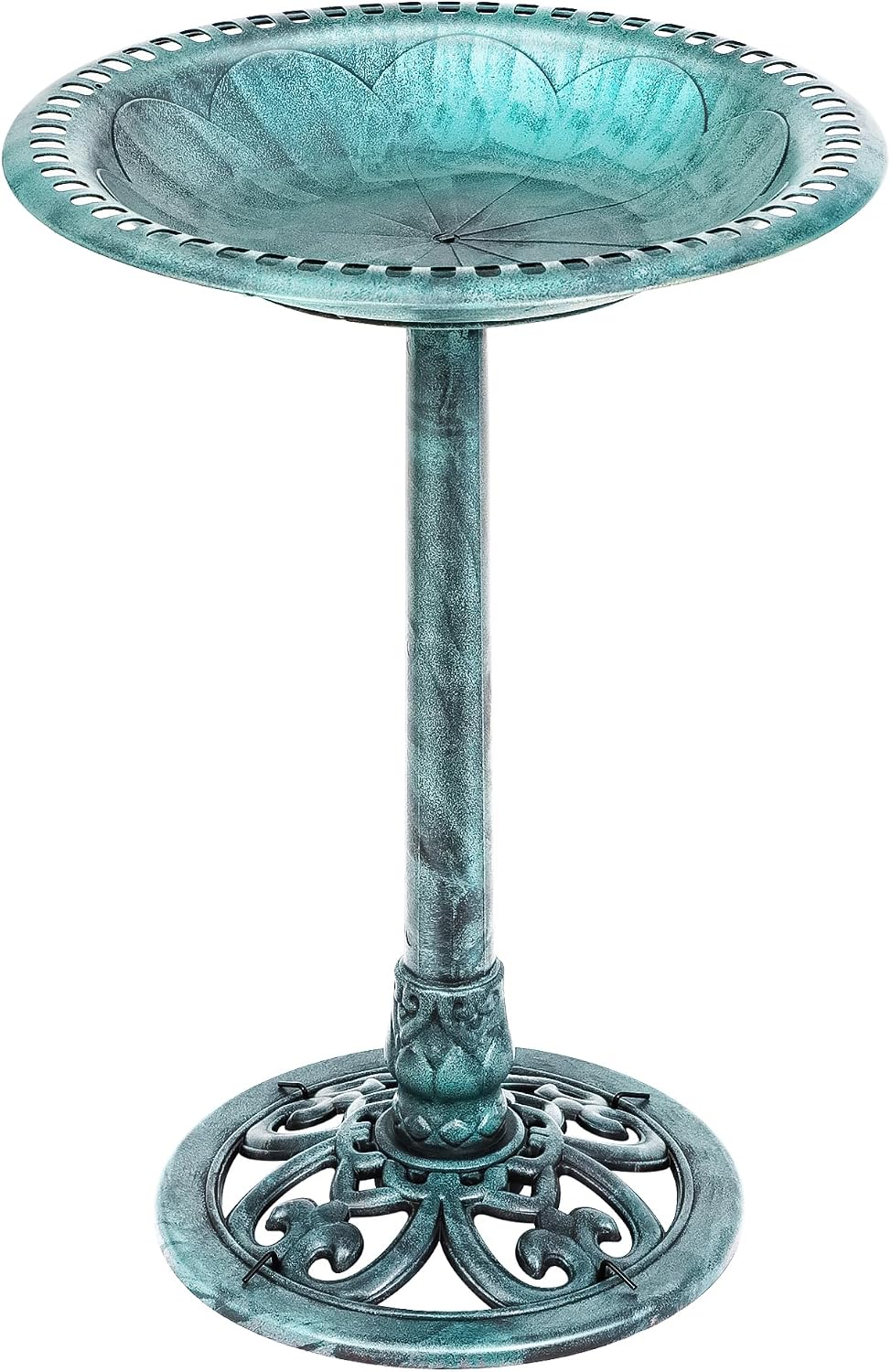 ZENY 28 Inch Height Polyresin Bird Bath Antique Outdoor Garden Decor Vintage Yard Art, Green