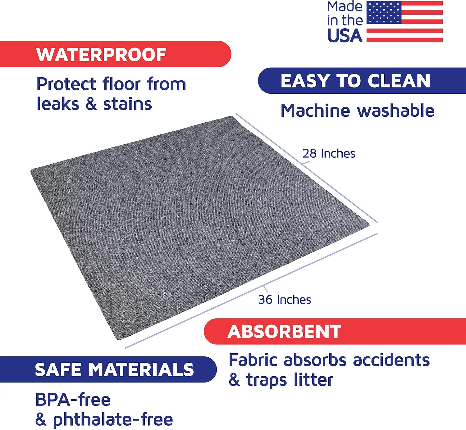 Cat Litter Mat by Americat – 36 x 28 Inches Machine Washable for Easy Clean, Waterproof & Made in USA – X Large Mat Traps Litter Around Cat Litter Box & Protects Floors - Image 2