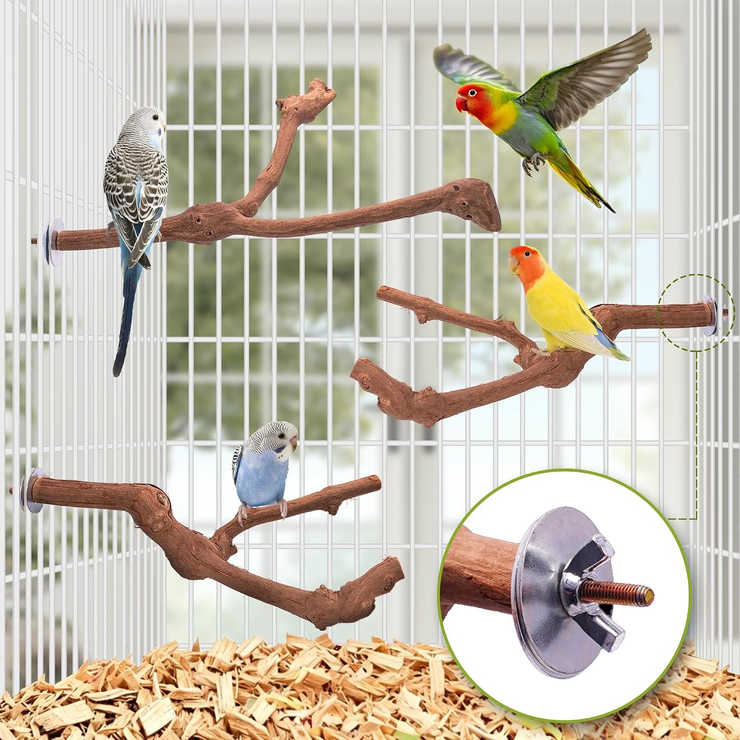 3PCS Bird Perch Natural Grape Stick Chewable Bird Stand Paw Grinding Branches Toy Cage Accessories for Small Budgies Cockatiels Lovebirds - Image 6