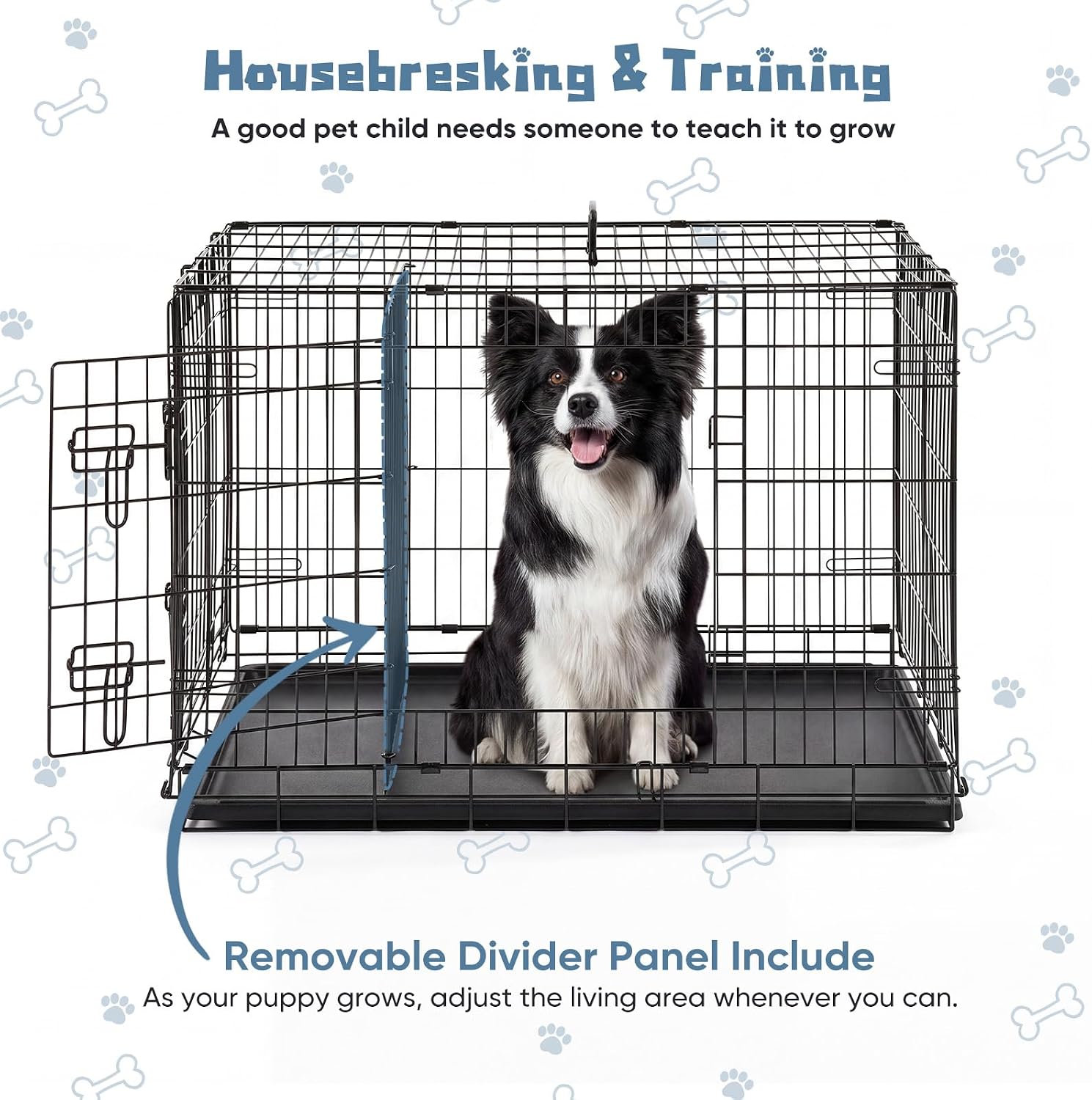 DUMOS Dog Crate, 36 Inch Medium Double Door Dog Cage with Plastic Leak-Proof Pan Tray, Handle, Folding Metal Wire Pet Kennel for Indoor, Outdoor, Travel - Image 3