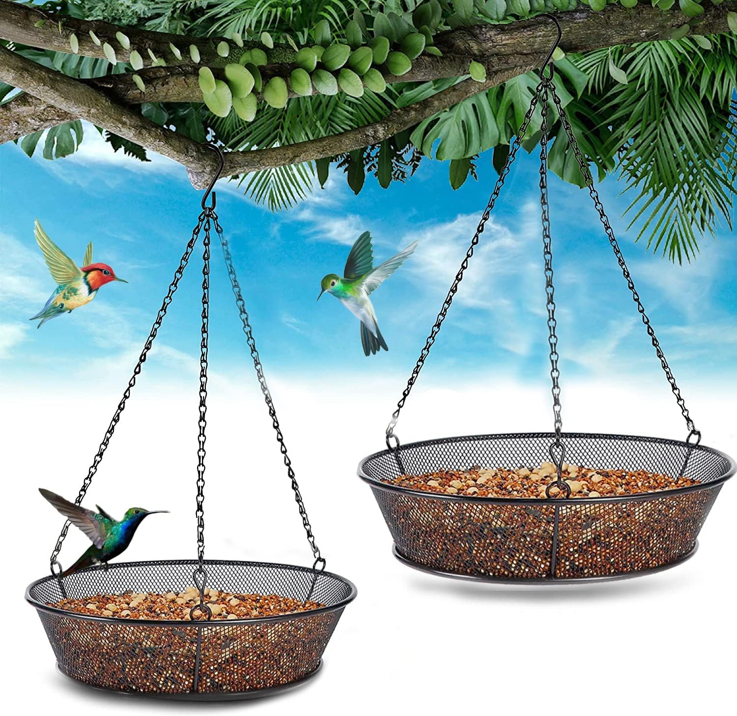 Bird Feeder, Hanging Bird Feeders for Outdoors Metal Mesh Birdfeeder Tray | Metal Mesh, Birdfeeder Tray