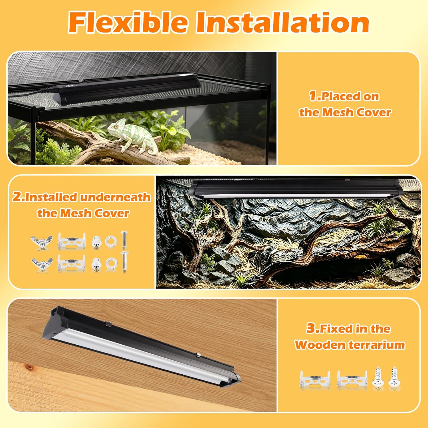 T5 UVB Reptile Light Fixture Combo Kit 8W 10.0 – Complete HO UVB Light for Reptiles with 12.44" Terrarium Hood, Desert UVB Bulb for Bearded Dragon Gecko Tortoise Lizard – Easy to Install and Use - Image 7