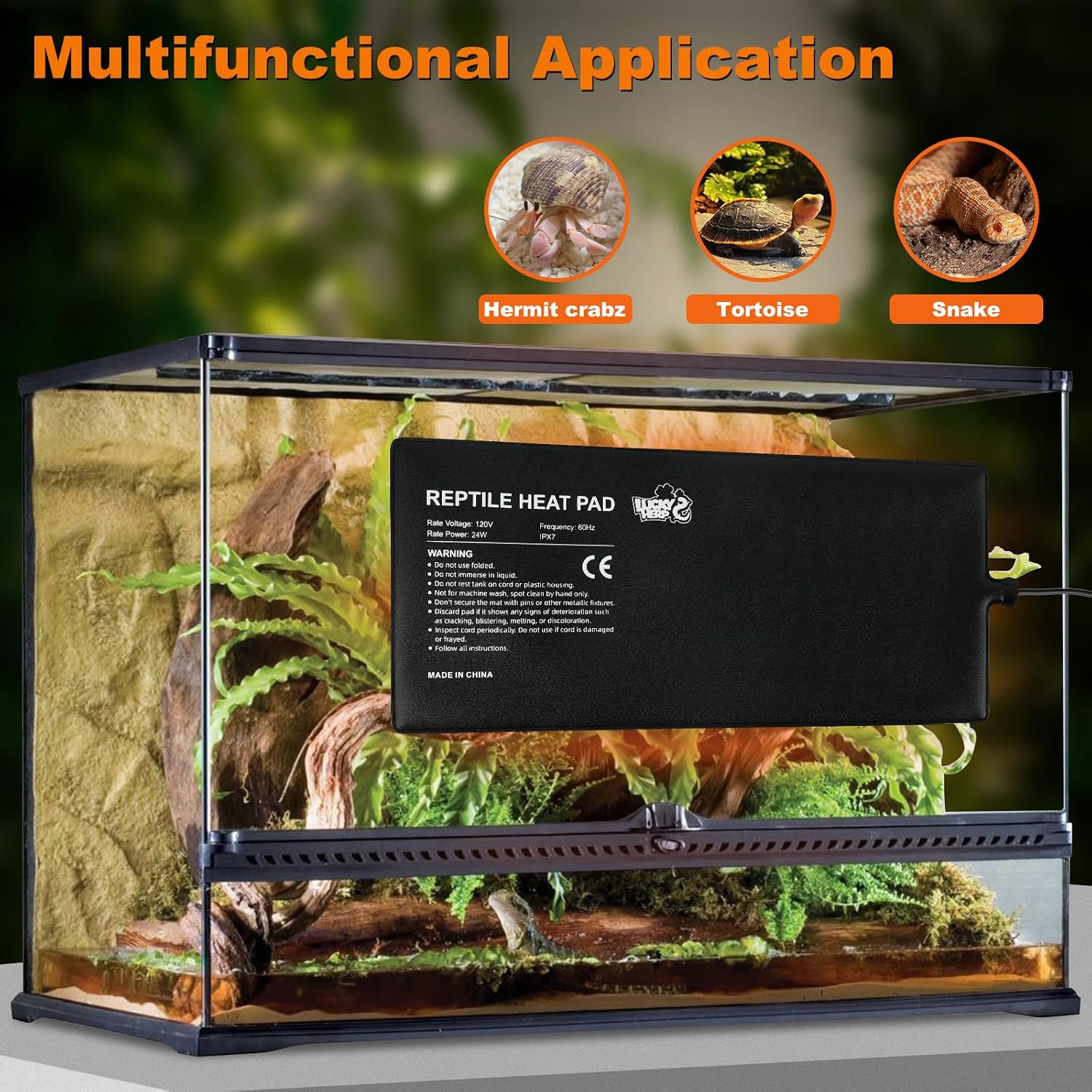 LUCKY HERP Reptile Heat Pad 8x18 Inch 24W Under Tank Terrarium Heating Mat, Reptile Heat Mat, Reptile Heating Pad for Turtle, Lizard, Hermit Crab, Frog, Snake - Image 6