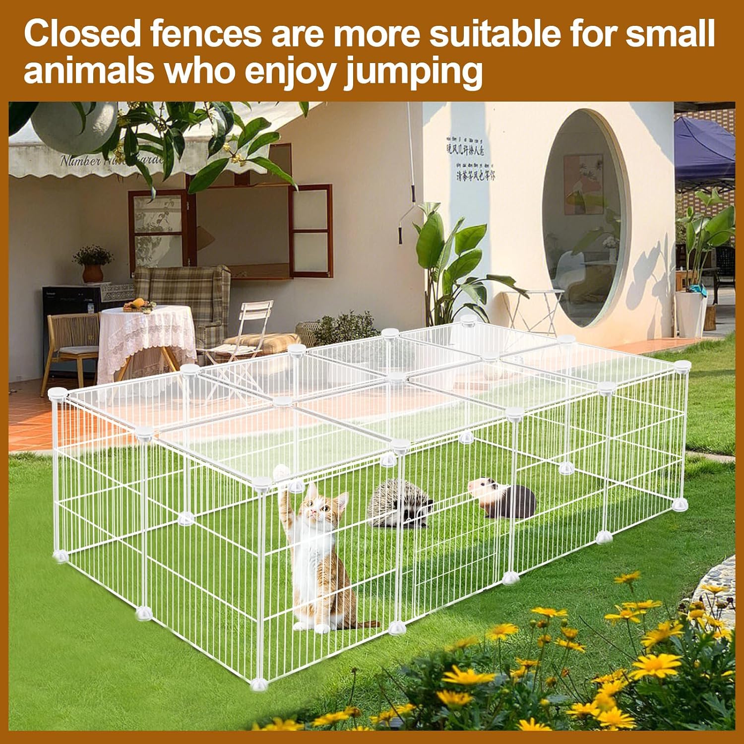 VISCOO 20 Panels Small Animal Playpen, Pet Playpen, C&C Cage for Guinea Pigs, Rabbit/Bunny Cage, Puppy Play Pen, Indoor Outdoor Portable Metal Wire Yard Fence(White) - Image 5