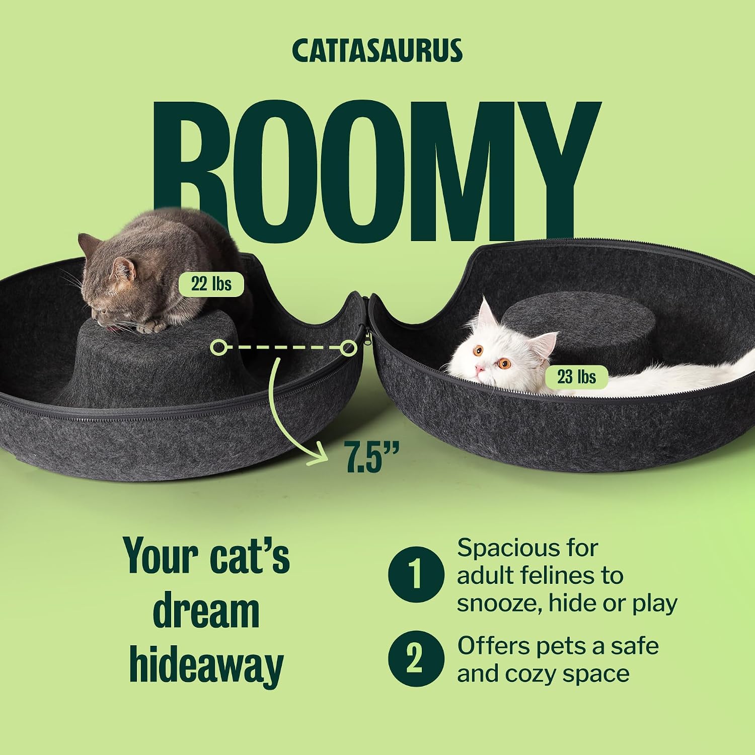 Cattasaurus Peekaboo Cat Cave for Multiple & Large Cats Up to 30-45 Lbs, Scratch Detachable & Washable Tunnel Bed, Comfy Donut Cat Cave (Dark Gray, Large) - Image 4