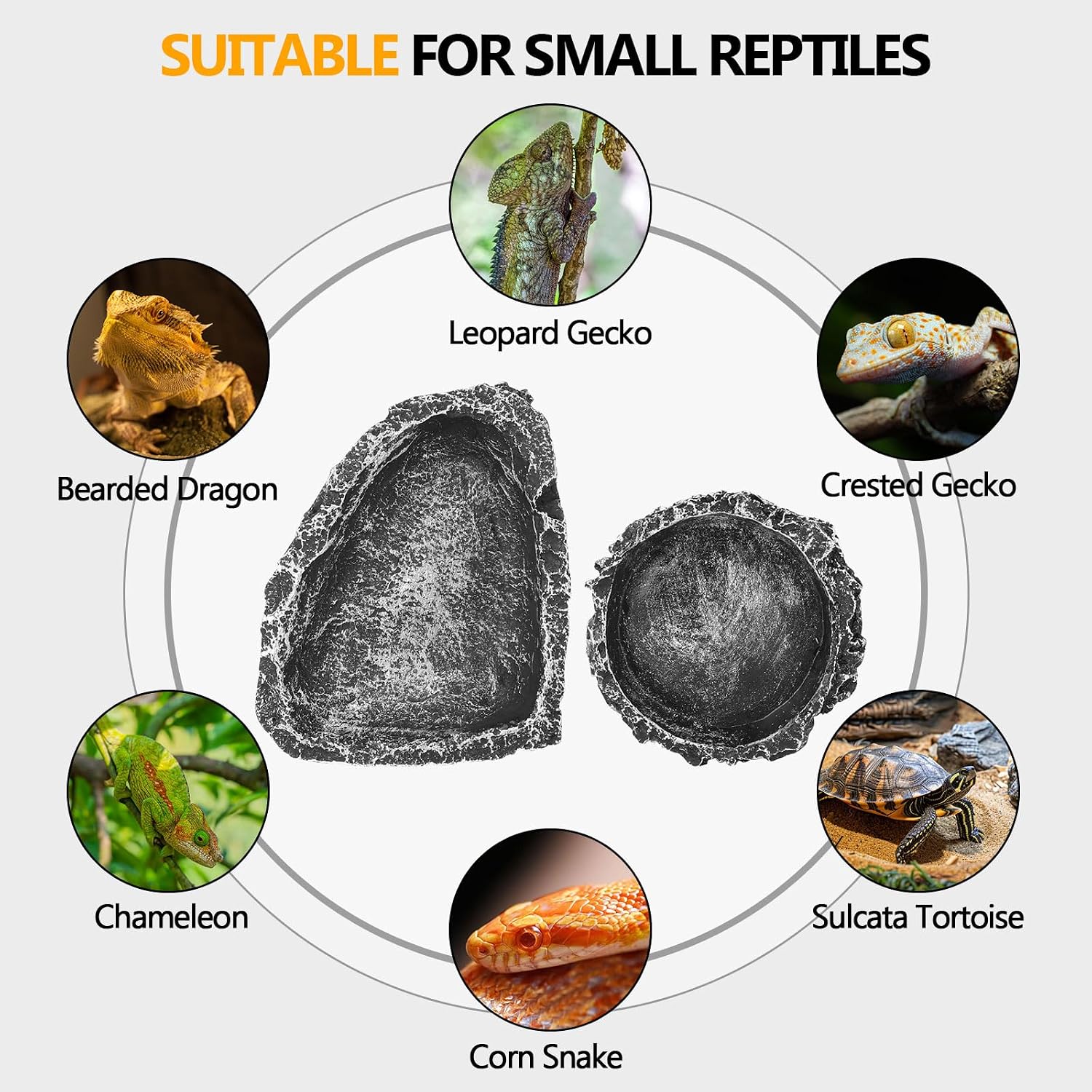 Reptile Water Dish Food Bowl for Bearded Dragon Tank Accessories, Reptile Rock Feeder for Tank 2 Pack Corner Resin Terrarium Bowl for Leopard Gecko Hermit Crab Tortoise Snake, Black - Image 7