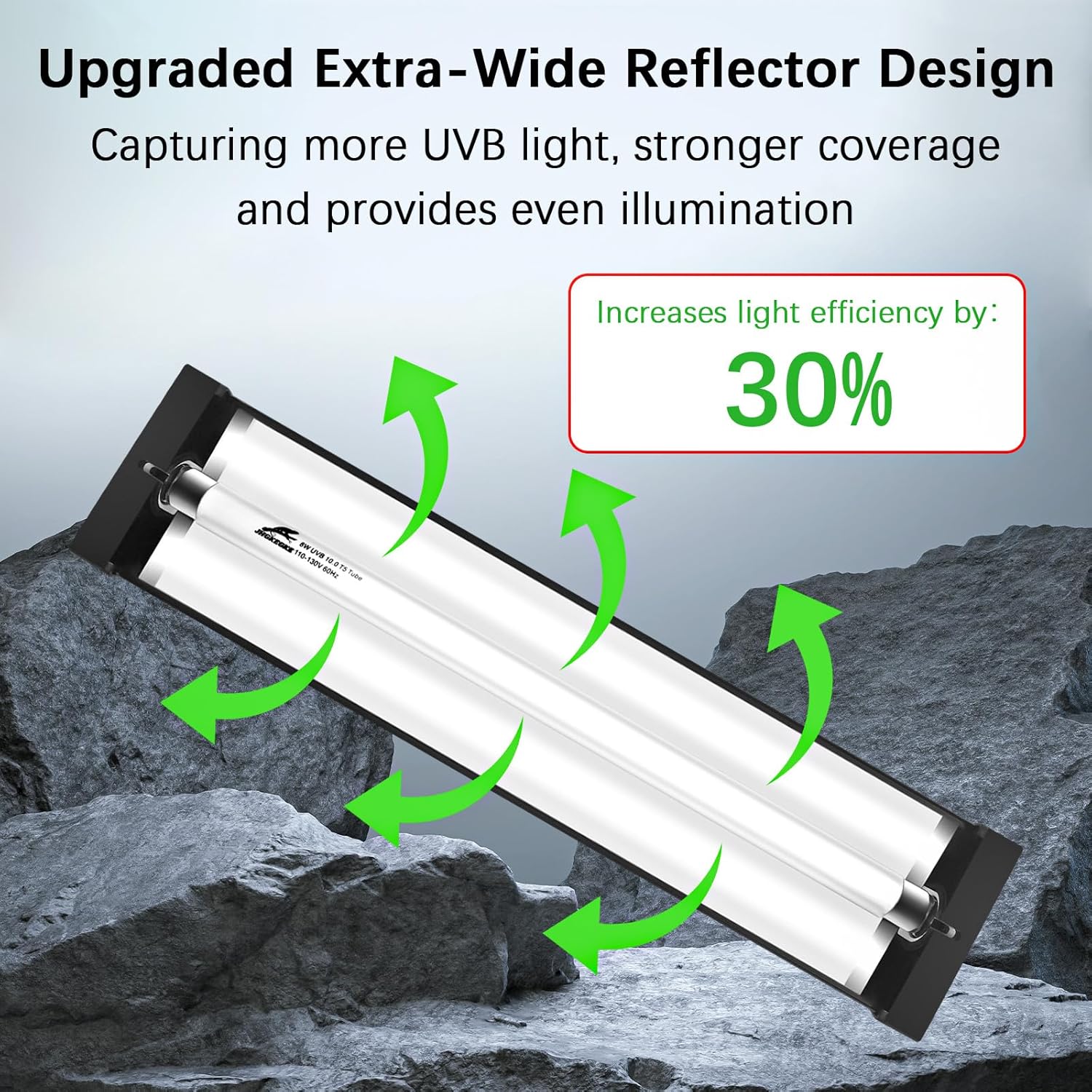 T5 10.0 UVB Reptile Light Fixture Combo Kit, 8W High Output UVA UVB Light with Upgraded Wider Alloy Reflector for Bearded Dragons Lizards Tortoises and Desert or Tropical Reptiles 12.4Inch - Image 4