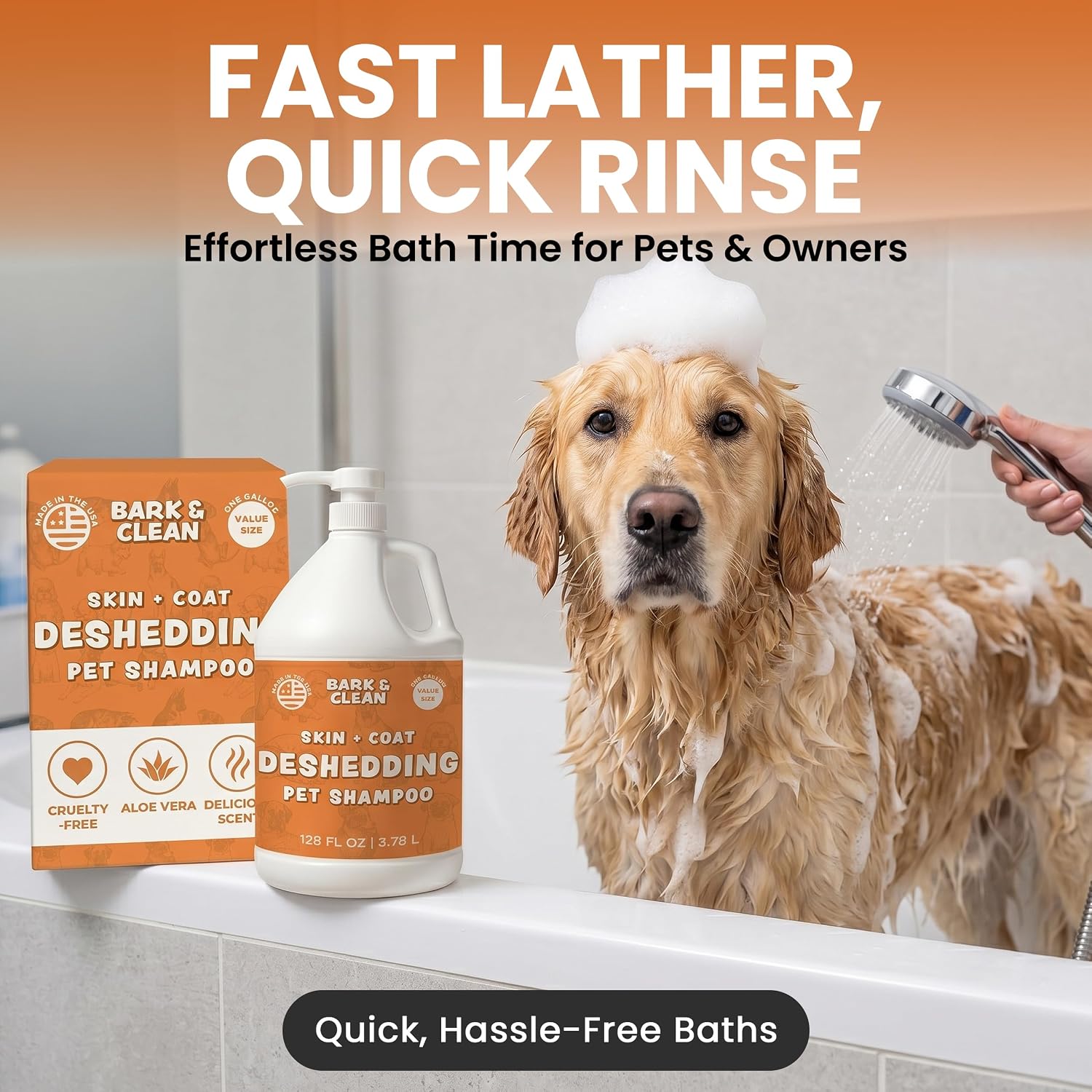Deshedding Dog Shampoo, Gallon Sized - Skin and Coat Shedding Shampoo with Pump, 18:1 Dilution - Made with Baking Soda, Aloe, and Coconut for Buildup and Dander - Image 3