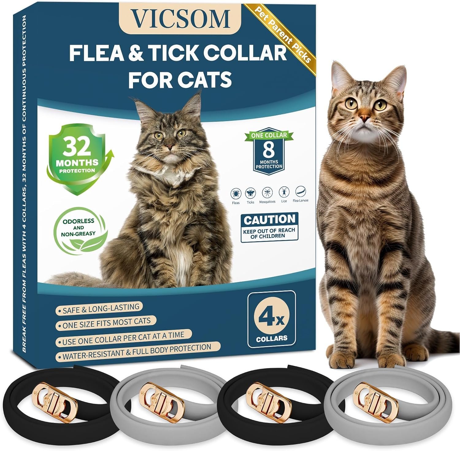 VICSOM Flea Collar for Cats, Flea a...