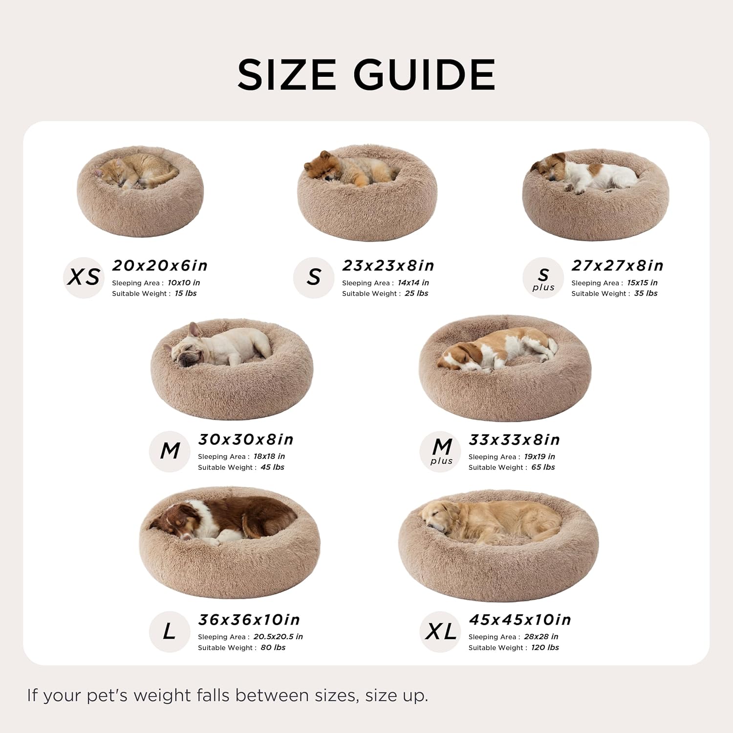 Bedsure Calming Small Dog Bed Donut Washable Cat&Puppy Bed,23 inches Camel | Fluffy Faux Fur Round Cuddler,Machine Washable,Anti-Slip Bottom,Anti-Anxiety,Deep Sleeping for Large Cat & Pets Up to 25 Lbs - Image 7