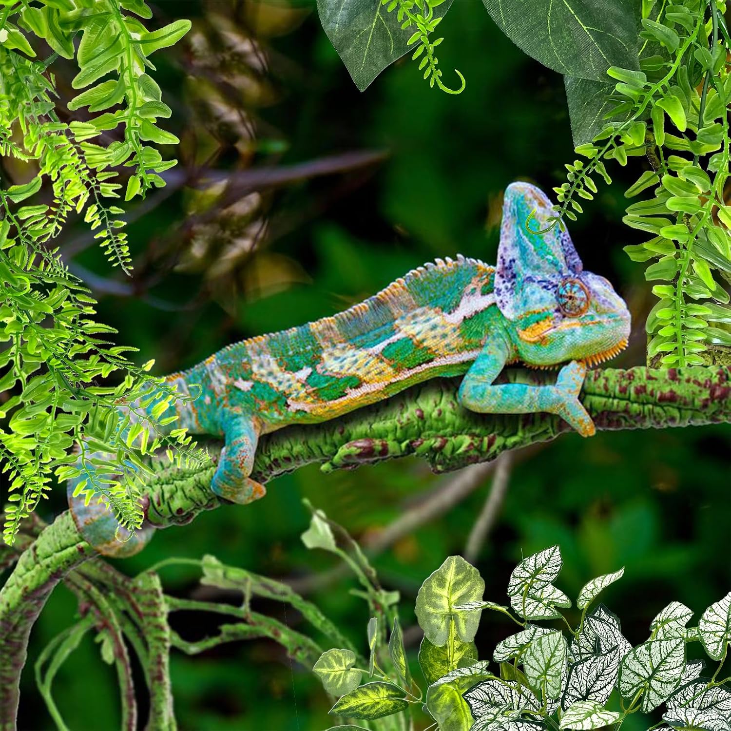Hamiledyi 7 Pcs Reptile Plants Bendable Climbing Vines Terrarium Hanging Artificial Leaves, Bearded Dragon Tank Accessories, Habitat Decor for Snake Leopard Gecko Lizard Chameleon - Image 3