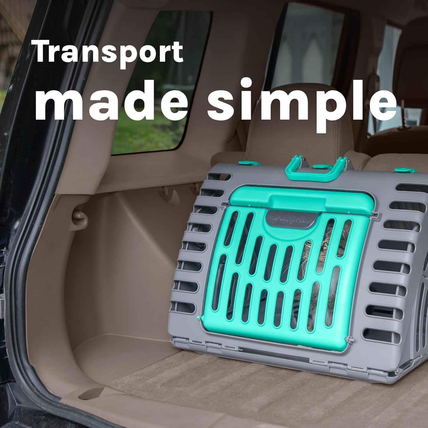 SportPet X-Large Hard-Sided Travel Cat Carrier - Cat Carrier with Patented Wide Side-Opening Door, Foldable Portable Pet Carrier for Cats & Small Pets up to 35lbs - Dark Gray/Teal - Image 11