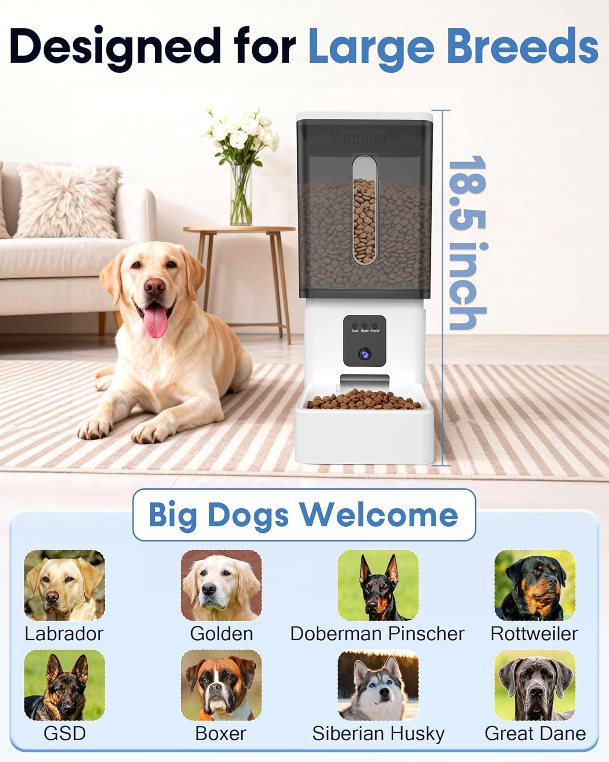 12L Large Dog Automatic Feeder with HD Camera: 50 Cups/20-Day Food Capacity | Easy Setup Timed Dog Feeder for Travel & Business Trips, Anti-Clog for 2-18mm Large Kibble - Image 7