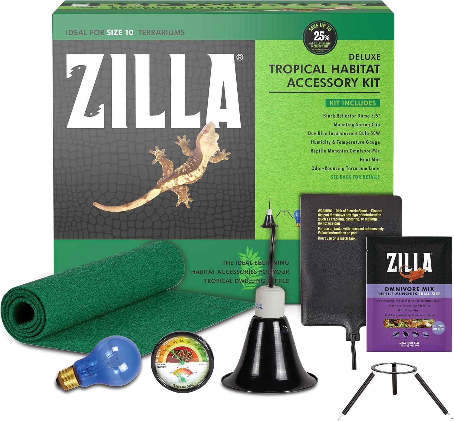 Zilla Tropical Habitat Accessory Kit, Starter Kit for Reptiles, Easy Start for Tropical-Dwelling Reptiles, Includes Lighting, Heating, Bedding and Food, Ideal for Size 10G Terrariums - Image 2