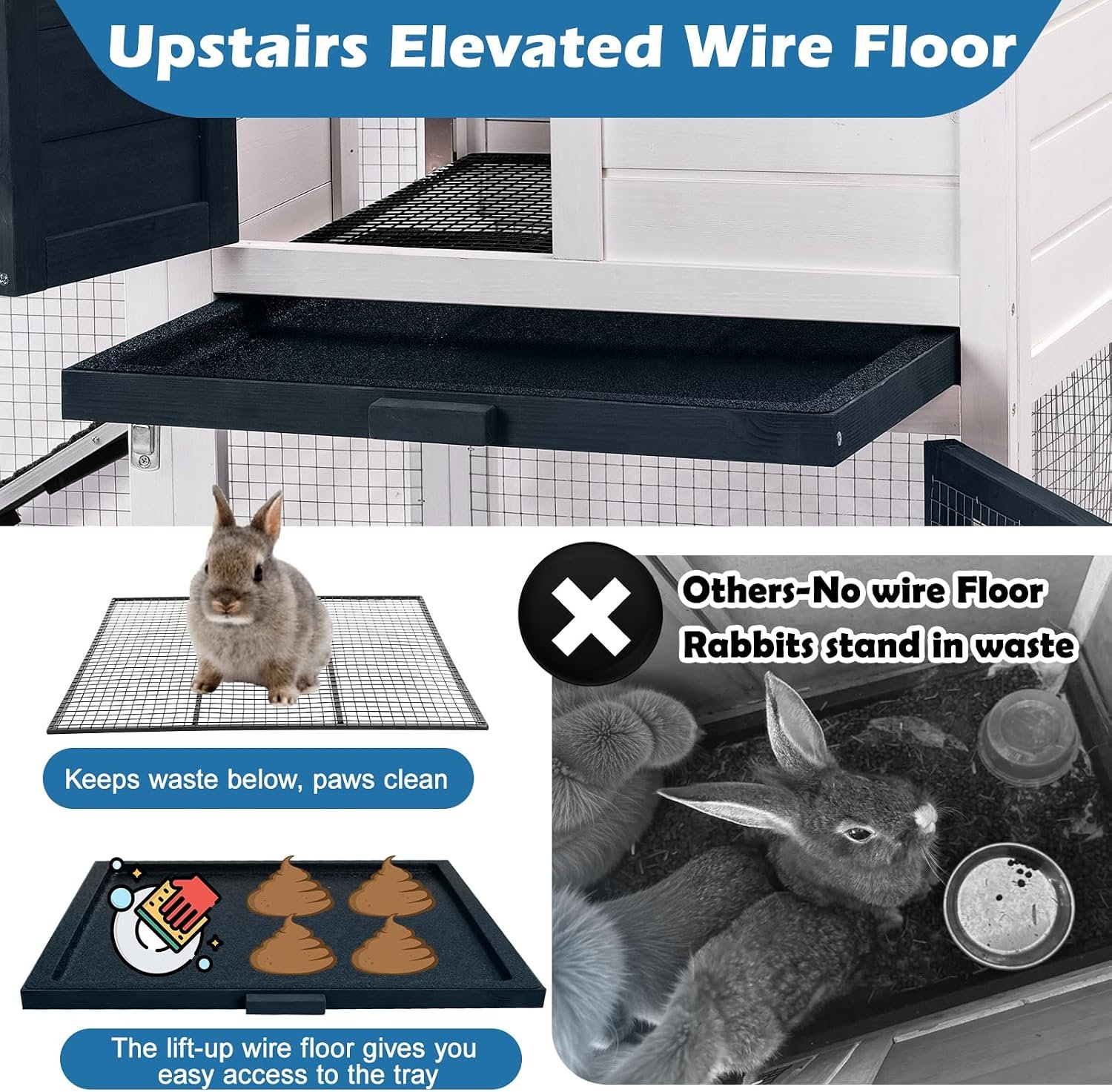FunXplore Bunny Hutch Indoor Outdoor Rabbit Cage with Weatherproof Roof | Chicken Coop Animal House, Wire Floor, Pull-Out Tray, Chew-Resistant Ramp & Entrance, Openable Waterproof & UV-Resistant Roof - Image 4