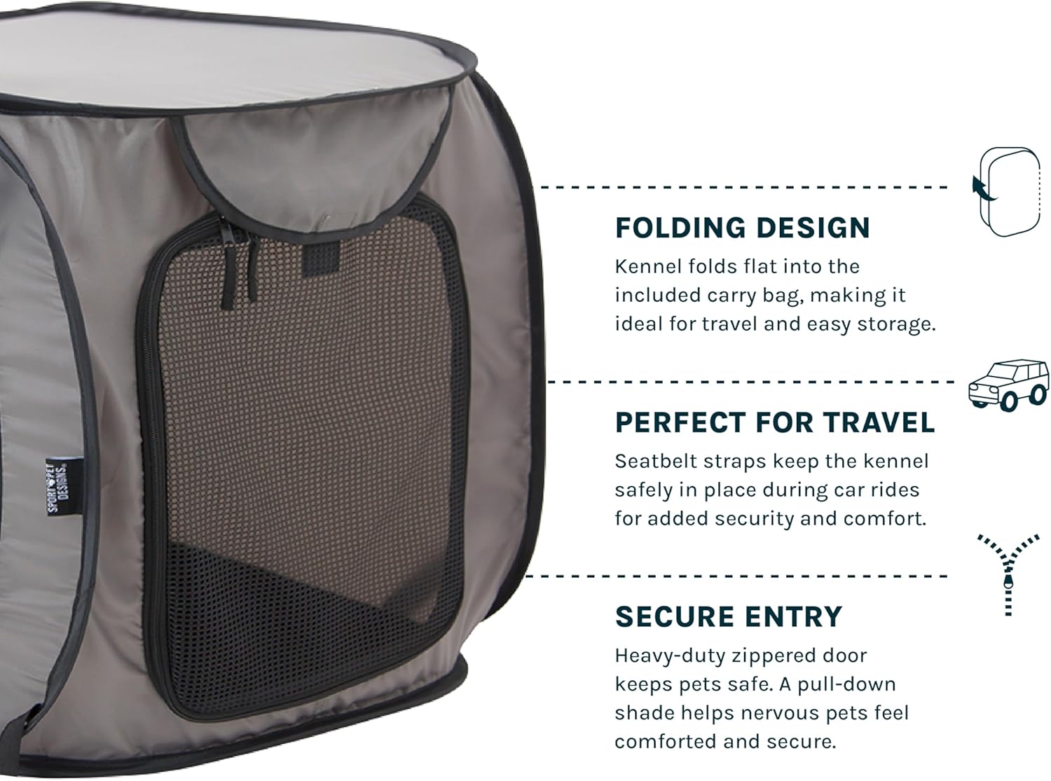 SportPet Designs Large Pop Open Kennel, Portable Cat Cage Kennel, Waterproof Pet bed, Carrier Collection - Image 4