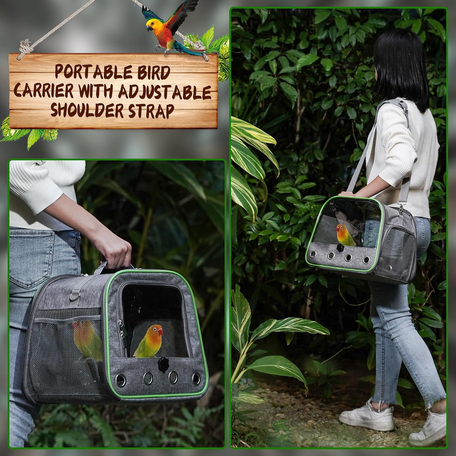 Upgraded Small Bird Carrier, Lightweight and Portable Travel Bird Cage with Stand and Easy Clean Tray, Parrot Parakeet Cockatiels Bird Travel Cage - Image 5