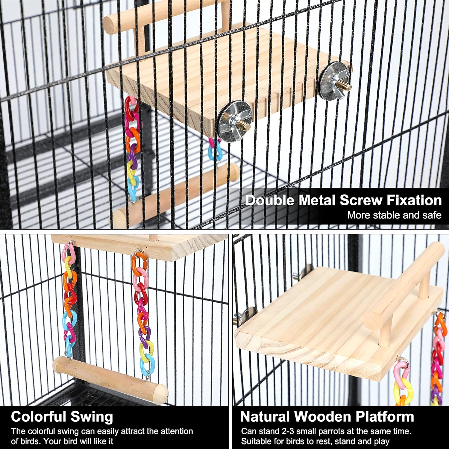 FrgKbTm Bird Perches Cage Toys Parrot Wooden Platform Play Gyms Exercise Stands with Acrylic Wood Swing Ferris Wheel Chewing for Animals Green Cheeks, Baby Lovebird, Chinchilla, Hamster Budgie - Image 5