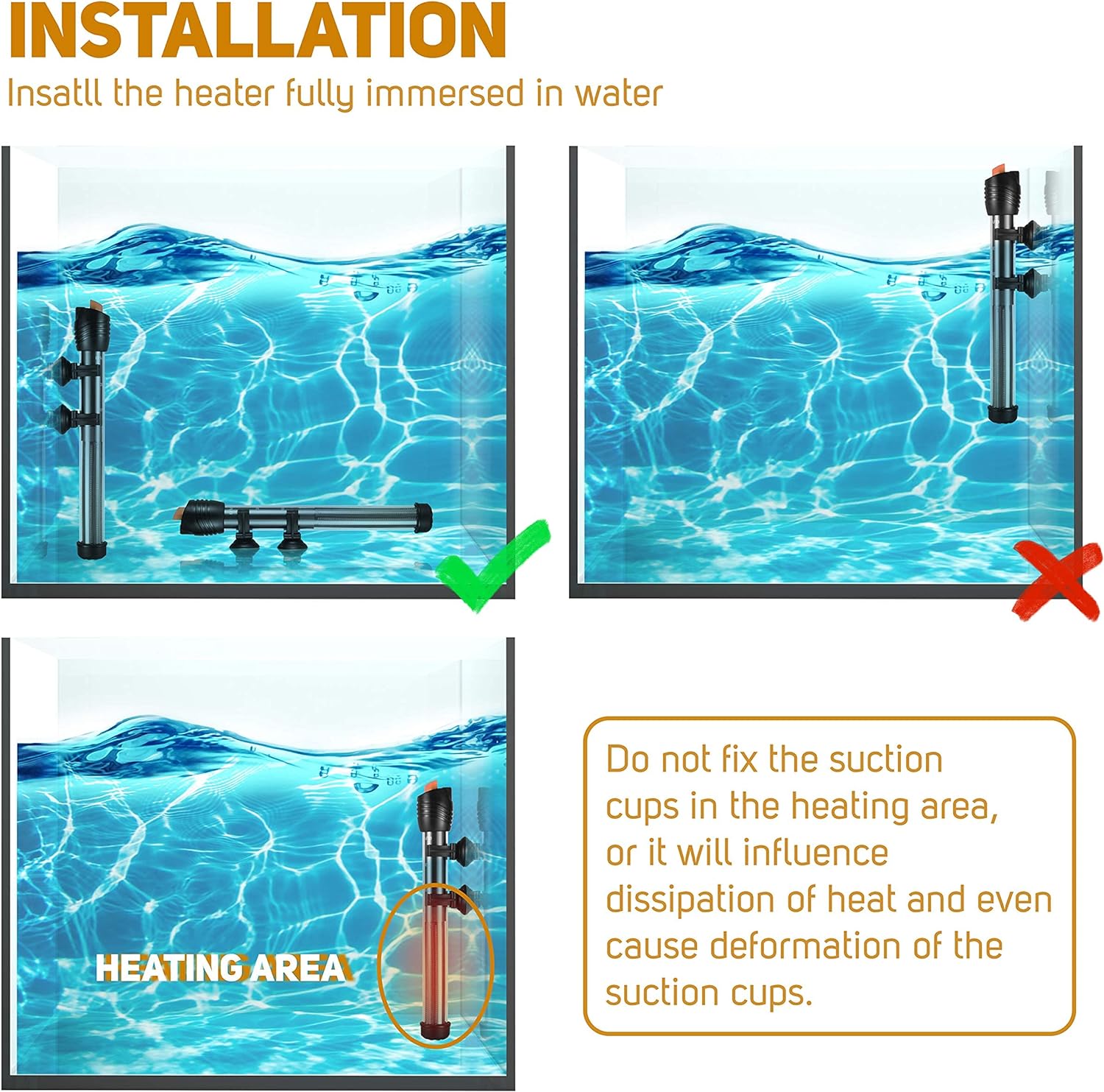 Orlushy Submersible Aquarium Heater, Adjustable Fish Tahk Heater with Free Thermometer Suitable for Marine Saltwater and Freshwater - Image 3
